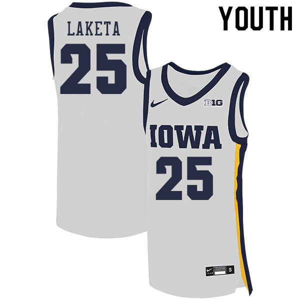 Youth #25 Luc Laketa Iowa Hawkeyes College Basketball Jerseys Sale-White - Click Image to Close